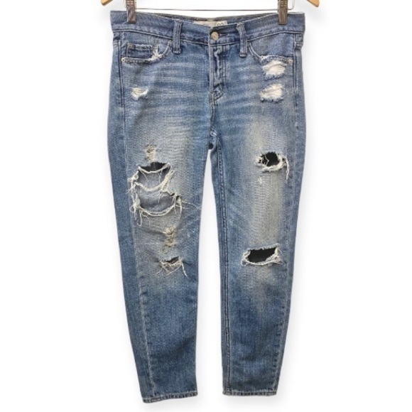 Abercrombie Sz 00 Ripped Front Boyfriend Jeans Mid Rise Distressed Non-Stretch - Picture 3 of 14
